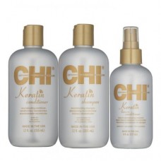 Набор для волос CHI Keratin Trio (Шампунь 355мл + Кондиционер 355мл + Несмываемый кондиционер 117мл)