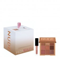 Лімітований набір HUDA BEAUTY Nude Obsessions Holiday Set Medium (палетка NUDE Obsessions Medium та міні формат рідкої матової помади у відтінку Trendsetter)